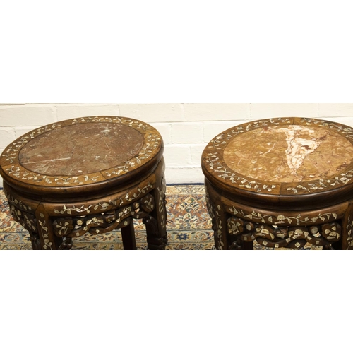 2191 - The Grange Goathland - Pair of C19th Chinese mother of pearl inlaid padouk circular jardiniere stand... 