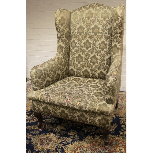 2213 - The Grange Goathland - Edwardian upholstered armchair, arched wingback and downswept arms, bowfront ... 