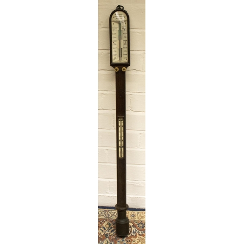 1093 - C19th rosewood marine stick barometer with thermometer by W Murphy, Meeting House Alley, Wapping, bo... 