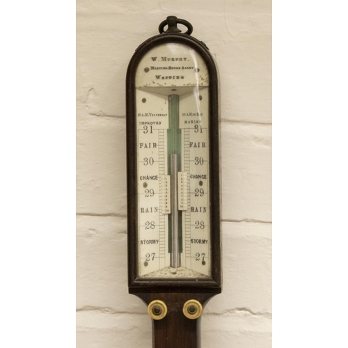 1093 - C19th rosewood marine stick barometer with thermometer by W Murphy, Meeting House Alley, Wapping, bo... 