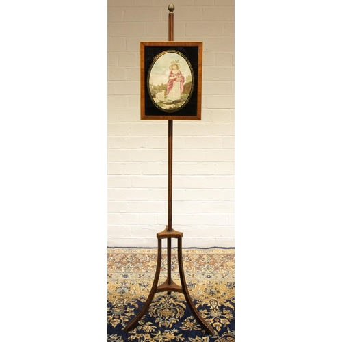 2208 - The Grange Goathland - Geo.111 boxwood strung mahogany tripod pole screen, needlework panel with a s... 