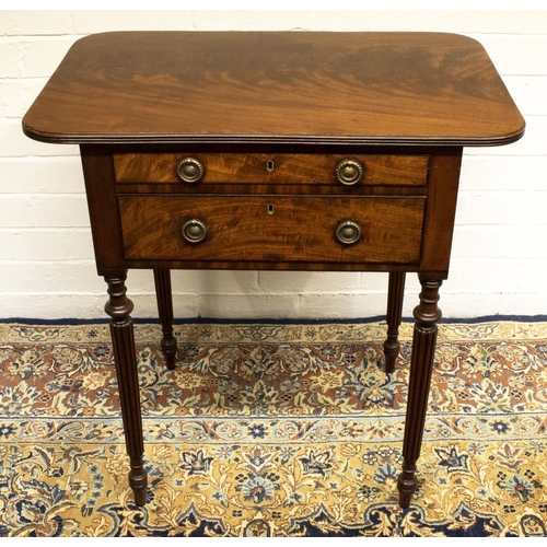 2196 - The Grange Goathland - Regency mahogany sewing table, rounded reeded rectangular top above ebony ban... 