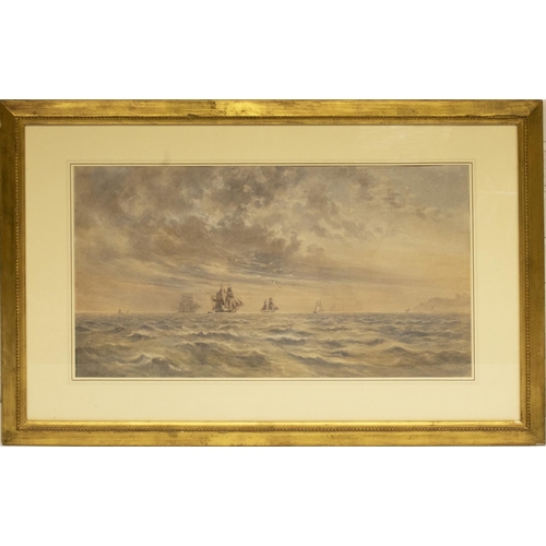 2147 - The Grange Goathland - George Weatherill (British 1810-1890); Masted Ships at sea, Whitby Abbey beyo... 