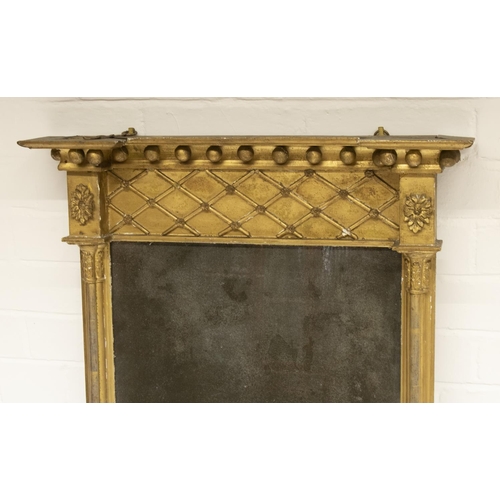 2207 - The Grange Goathland - Regency gilt framed wall mirror, projecting cornice with ball and lattice fri... 