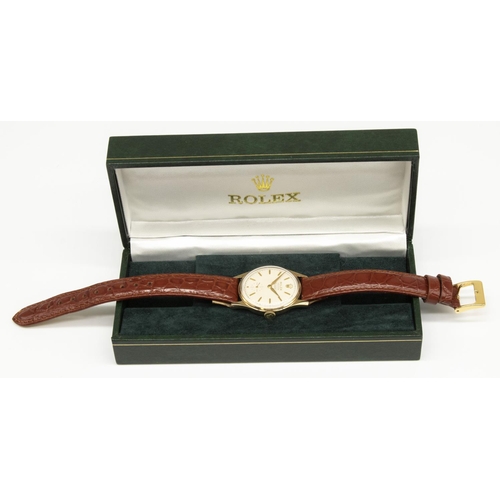 1070 - 1950's Rolex Precision 9ct gold cased hand wound wristwatch, signed cream dial with raised baton hou... 