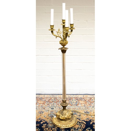 2020 - The Grange Goathland - Empire style ormolu mounted reeded glass column floor lamp with four branches... 