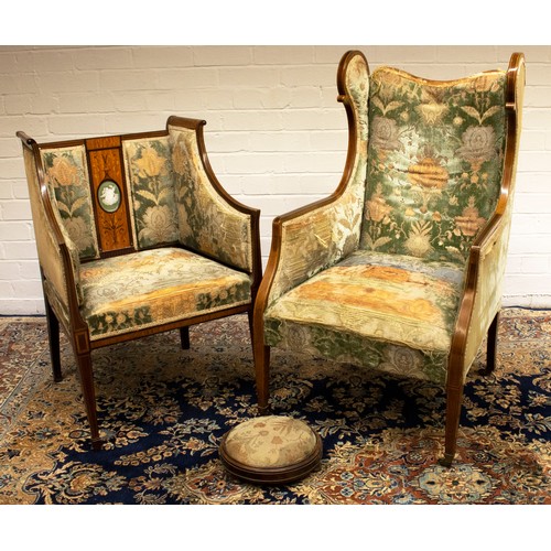 2181 - The Grange Goathland - C19th Maple & C0. satinwood strung mahogany upholstered salon suite, inlaid s... 