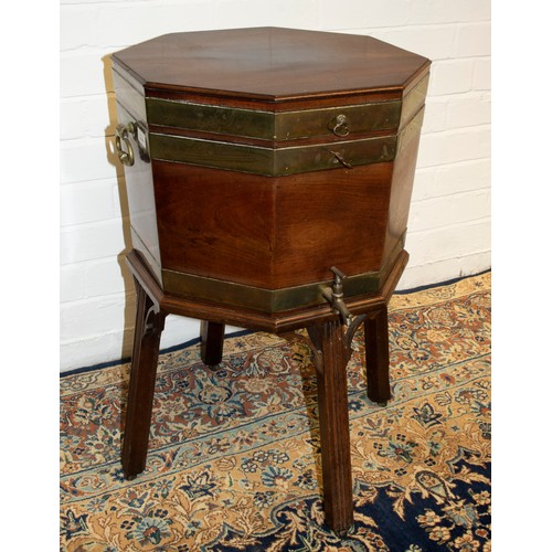 2189 - The Grange Goathland - Geo.111 brass bound mahogany octagonal wine cooler, with divided interior, br... 