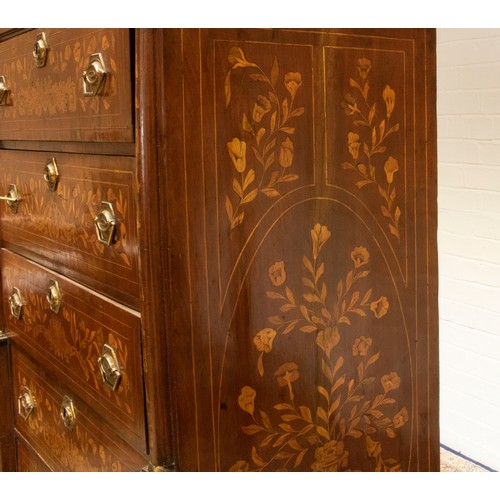 2185 - The Grange Goathland - late C18th Dutch marquetry decorated walnut chest of six long drawers with an... 