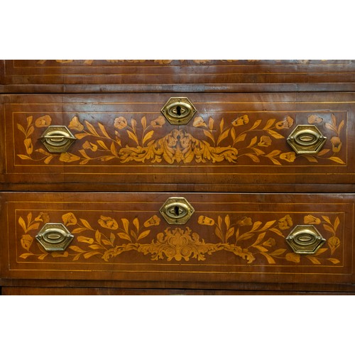 2185 - The Grange Goathland - late C18th Dutch marquetry decorated walnut chest of six long drawers with an... 