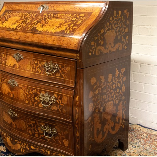 2184 - The Grange Goathland - Early C19th Dutch floral marquetry decorated walnut bombe bureau, with serpen... 