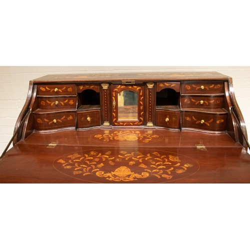 2184 - The Grange Goathland - Early C19th Dutch floral marquetry decorated walnut bombe bureau, with serpen... 