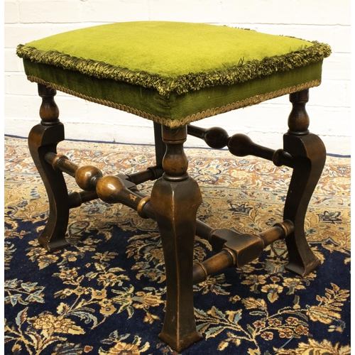 2224 - The Grange Goathland - William and Mary style stool, rectangular upholstered top on angular cabriole... 