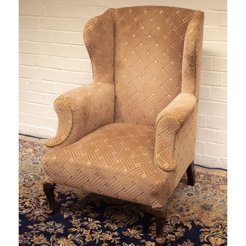 2221 - The Grange Goathland - Small Edwardian upholstered armchair, with wingback outswept arms on cabriole... 