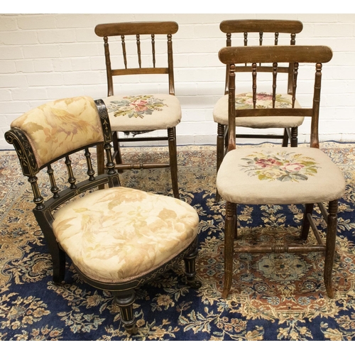 2226 - The Grange Goathland - Set of three Victorian stained beech bedroom chairs, with bamboo turned backs... 