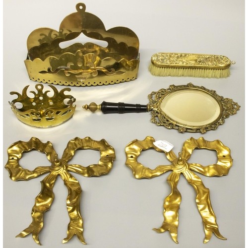 2050 - The Grange Goathland - Pair of cast gilt metal curtain tie backs in the form of bows, W20cm, two C19... 