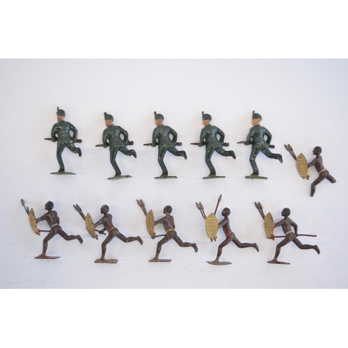 2133 - The Grange Goathland - Collection of vintage W.Britain's lead toy figures including 6 Zulu warriors ... 