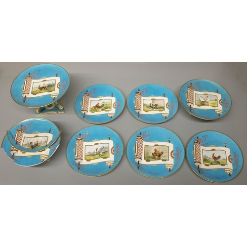 2018 - The Grange Goathland - Victorian Minton part dessert service, each painted with a study of a Hen/Chi... 