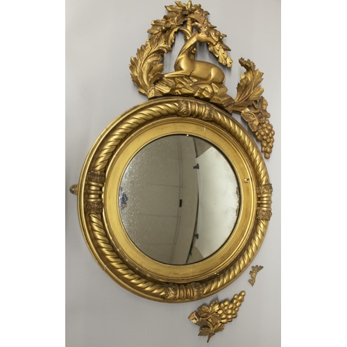 2214 - The Grange Goathland - Regency gilt framed wall mirror, convex circular plate in rope twist frame wi... 