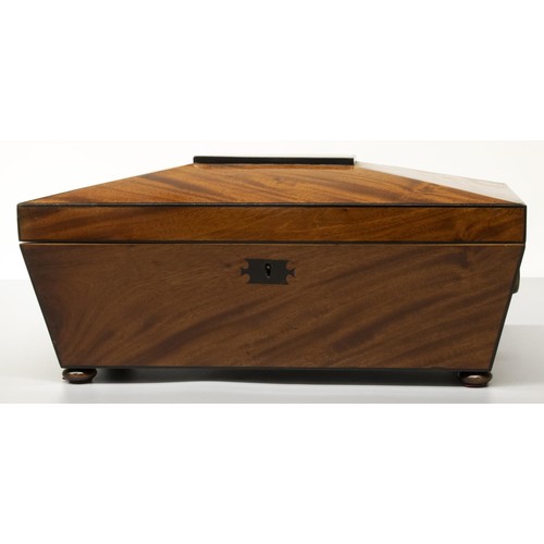 2061 - The Grange Goathland - Early Victorian mahogany sarcophagus shaped tea caddy, outlined with ebonised... 