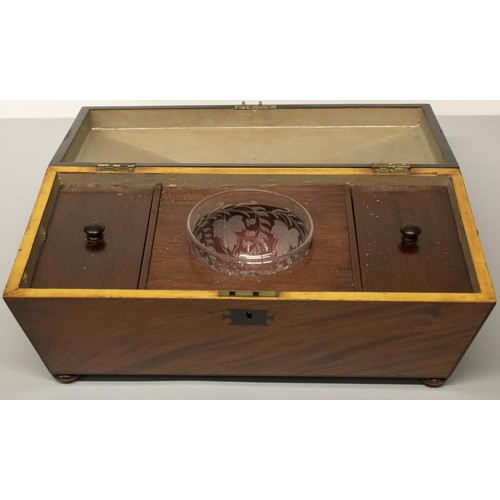 2061 - The Grange Goathland - Early Victorian mahogany sarcophagus shaped tea caddy, outlined with ebonised... 