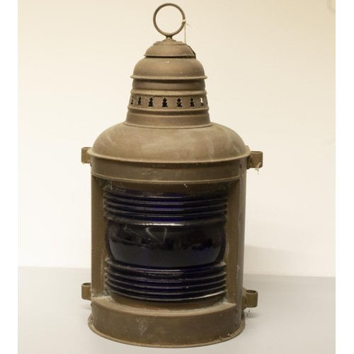 2049 - The Grange Goathland - Perkins Marine lamp and Hardware Corp Perko copper ships lamp, with blue lens... 