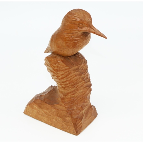 1448 - Albert Owlman Harrison - a carved oak model of a Kingfisher perched on a rock, carved with signature... 