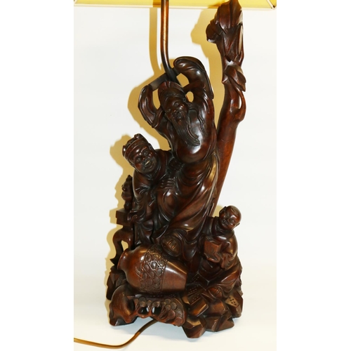 1366 - Japanese root carved style figural table lamp, H83cm incl. shade