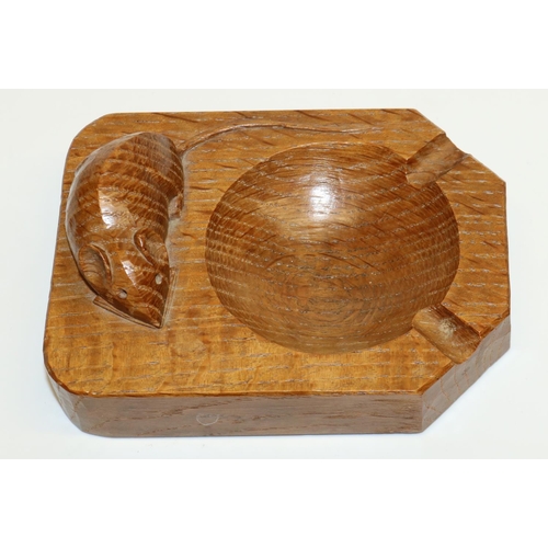 1478 - Robert Mouseman Thompson of Kilburn - an oak rectangular ashtray, carved with signature mouse, D20cm