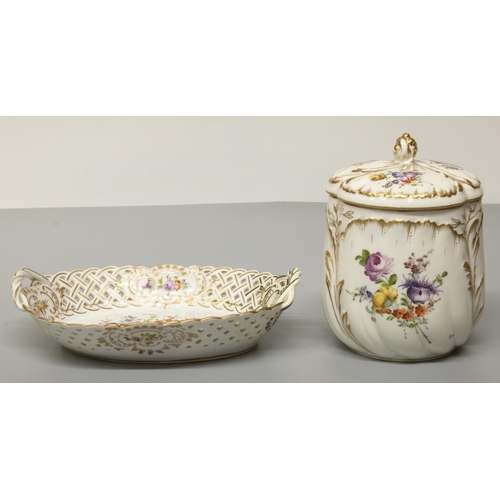 2042 - The Grange Goathland - C20th Sitzendorf porcelain jar and cover, painted with floral sprays with gil... 