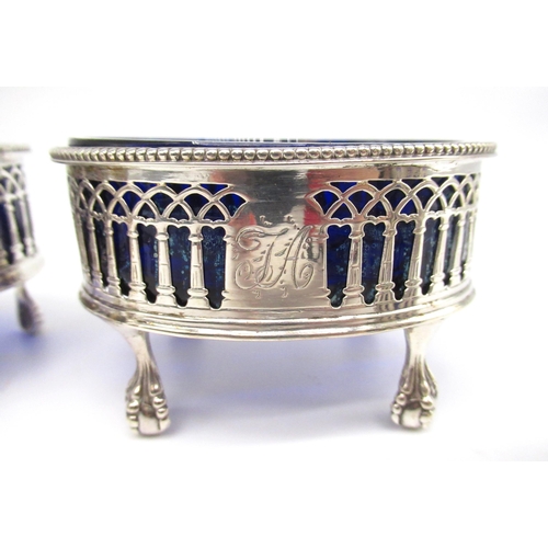 2009 - The Grange Goathland - Geo.111 hallmarked silver oval salt, beaded rim with Gothic pierced sides on ... 