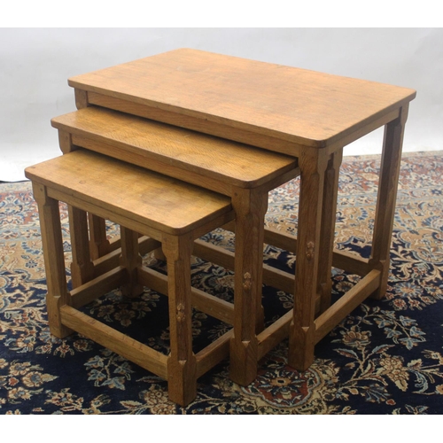 1428 - Robert Mouseman Thompson of Kilburn - a nest of three oak tables, rectangular adzed tops on octagona... 