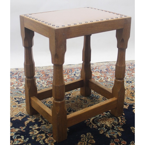 1456 - Brian Haw (former Mouseman carver) Yorkshire Oak - Rectangular stool with leather upholstered top, 2... 