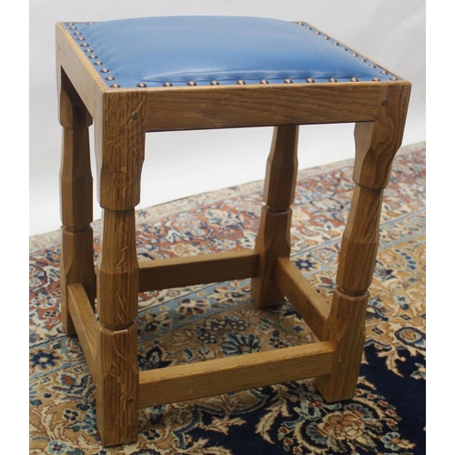 1457 - Brian Haw (former Mouseman carver) Yorkshire Oak - Rectangular stool with nailed leather upholstered... 