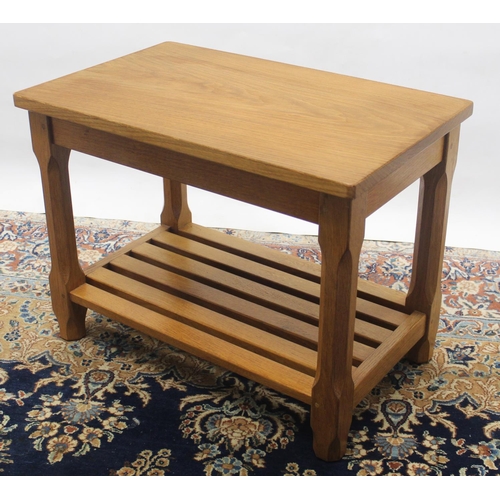 1472 - Brian Haw (former Mouseman carver) Yorkshire Oak - Rectangular occasional table with slatted shelf t... 