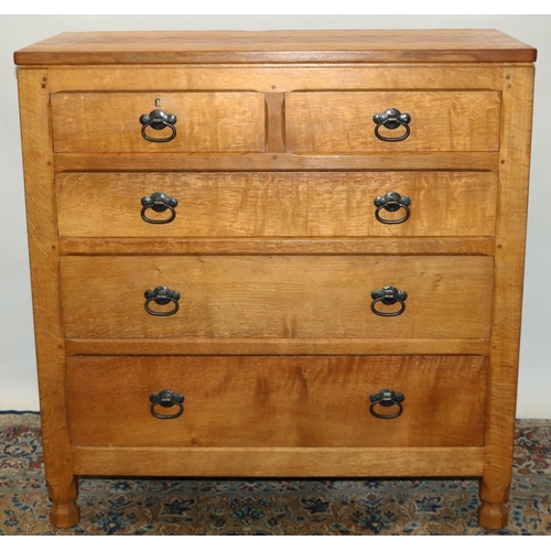 1424 - Brian Haw (former Mouseman carver) Yorkshire Oak - Adzed top chest of two short above three long dra... 