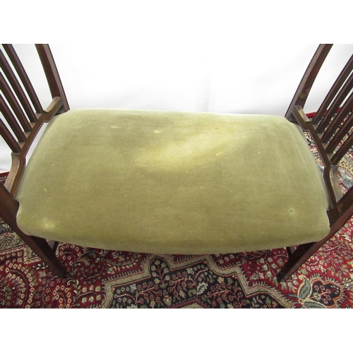 1403 - C19th mahogany twin chair end upholstered stool, on square supports, W96cm D46cm H88cm