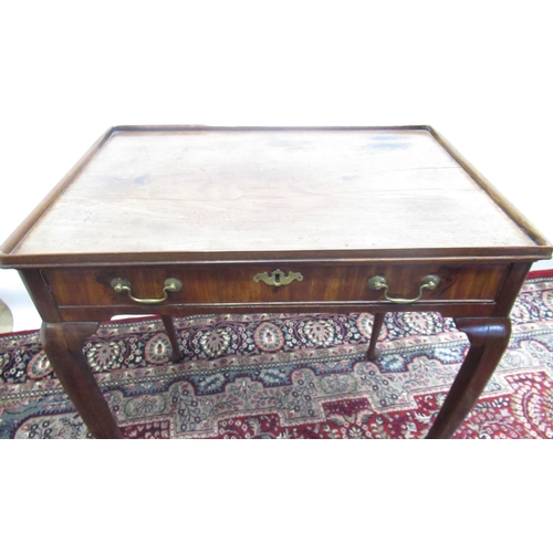 1414 - C18th style walnut silver table, tray top above a shallow frieze drawer with brass handles, on slend... 