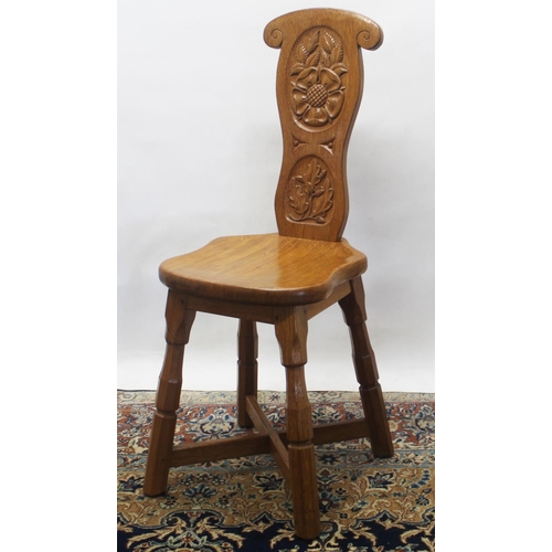 1431 - Brian Haw (former Mouseman carver) Yorkshire Oak - Carved spinning type chair, back carved with York... 