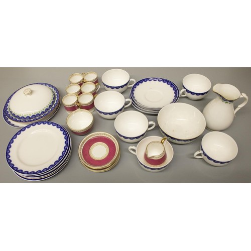 2036 - The Grange Goathland - Royal Worcester part white breakfast service, with blue waved floral border, ... 