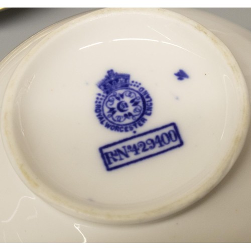 2036 - The Grange Goathland - Royal Worcester part white breakfast service, with blue waved floral border, ... 