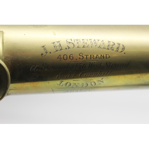 1162 - C20th brass single drawer telescope engraved 'J H Steward, 406 Strand 66 Strand 456 West Strand & 54... 