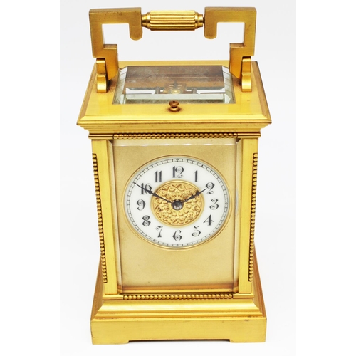 2016 - The Grange Goathland - C19th French brass cased Carriage clock, bevelled glass panels with beaded co... 