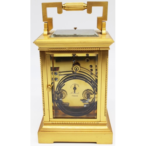 2016 - The Grange Goathland - C19th French brass cased Carriage clock, bevelled glass panels with beaded co... 