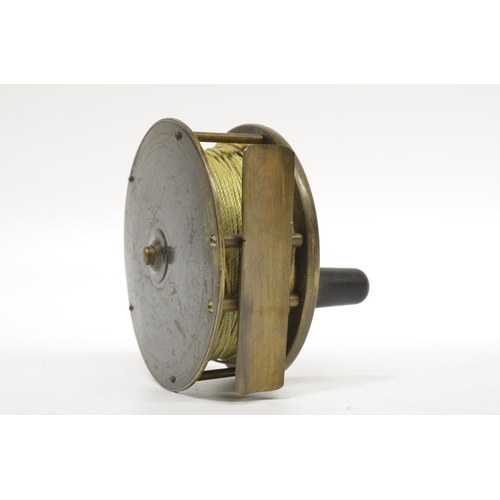 2092 - The Grange Goathland - Vintage brass centrepin salmon fishing reel, no makers marks, two bar foot br... 