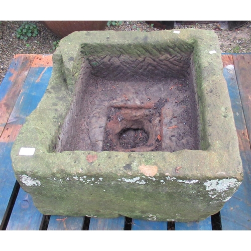 2240 - The Grange Goathland - Well weathered sandstone sink, with drain hole, approx 58cm x 61cm x 30cm