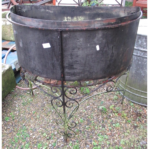 2242 - The Grange Goathland - Victorian half-moon outdoor planter with scroll design legs and wooden base (... 