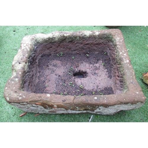 2254 - The Grange Goathland - Weathered and worn sandstone trough with drainage hole, approx 69cm x 51cm x ... 