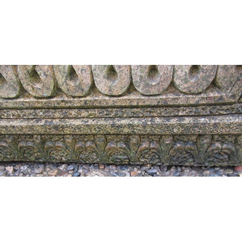 2282 - Pair of reconstituted stone planters, with scroll ends and fleur de lis decoration, 92cm x 33cm, app... 