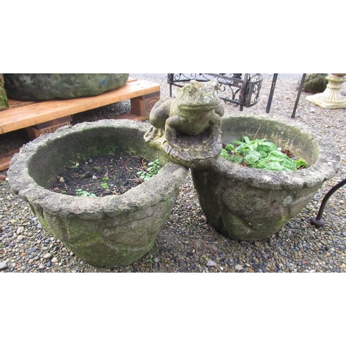 2313 - Two reconstituted stone planters and a garden ornament in the shape of a frog